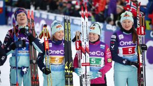 Evelina Piippo, Riitta-Liisa Roponen, Krista Pärmäkoski och Johanna Matintalo var stafetttrea i Beitostölen förra säsongen. Evelina Piippo, Riitta-Liisa Roponen, Krista Pärmäkoski och Johanna Matintalo var stafetttrea för en vecka sedan.