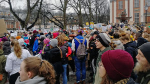 Hundratals demonstranter dök upp på Lilltorget. Flera hundra demonstranter på Lilltorget i Åbo.