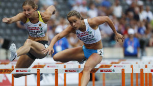 Häcklöpningen är en av Huntingtons allra största styrkor. Maria Huntington löper 100 meter häck