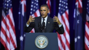 "God Bless America!" USA:s president Barack Obama under G20-toppmötet i Brisbane.