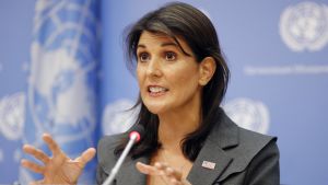 Nikki Haley i FN i september. Nikki Haley i New York den 4 september 2018