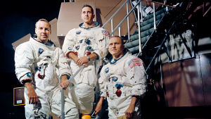 Apollo 8. Från vänster till höger: Jim Lovell, William A. Anders och Frank Borman. Apollo 8-besättningen.