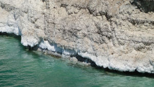 Salt deposits on the shore of Dead Sea in Jordan
