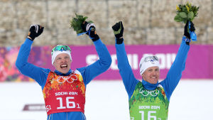 Iivo Niskanen och Sami Jauhojärvi vann OS-guld i sprintstafett. Iivo Niskanen och Sami Jauhojärvi, OS 2014.