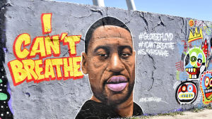 ''I can't breathe'', jag kan inte andas, blev George Floyds sista ord då han dödades av polis i Minneapolis. En väggmålning på George Floyd, den svarte man som dödades av polis i Minneapolis. Bredvid Georges ansikte står det I can't breathe, vilket blev hans sista ord.