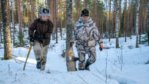 Luontoharrastus voi olla niin metsästystä, kalastusta kuin muutakin eräilyä. Paavo ja Johannes Lehtomäki supijahdissa.
