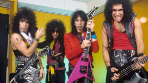 Hårdrocksbandet Kiss. Kiss 1983 i Essen med Paul Stanley, Eric Carr, Vinnie Vincent och Gene Simmons.