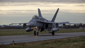 Finländska Hornet-plan deltog i Natos storövning i Norge hösten 2018. F-18 Hornet -hävittäjälentokoneita Örlandin lentotukikohdassa Norjassa.