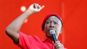 Julius Malema grundade sitt vänsterpopulistiska parti EFF (Economic Freedom Fighters) efter att han uteslutits ur ANC. Här håller han tal vid sitt sista valmöte i Soweto den femte maj. Julius Malema grundade sitt vänsterpopulistiska parti EFF (Economic Freedom Fighters) efter att han uteslutits ur ANC. Här håller han tal vid sitt sista valmöte i Soweto den femte maj.