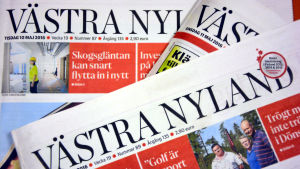 Västis kommer till prenumeranterna som hittills. Västra Nylands tidningshuvud.