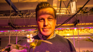 Robert Jordas ställer sig positiv till vindkraft. Robert Jordas i växthuset