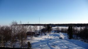 Utsikt från utsiktstornet i Svedjehamn, Björkö. Utsikt från en av avsatserna på väg upp i tornet.
