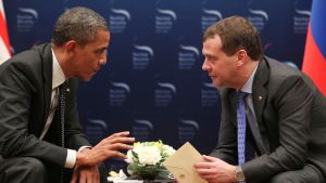 Barack Obama och Dmitrij Medvedev. Presidenterna Barack Obama och Dmitrij Medvedev träffades under kärnsäkerhetsmötet.