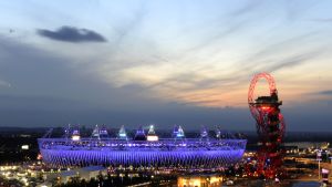 OS-arenan skådeplats för friidrotts-VM. Olympiastadion i London under OS-avslutningen.