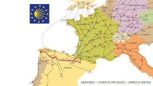 Genom Europa går ett nätverk av Jakobsleder av olika längd. Olika Jakobsleder till Santiago de Compostela