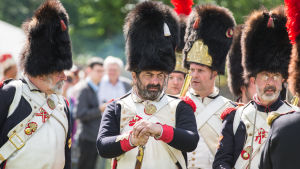 Kopior av uniformerna som användes 1815. Utklädda människor som återskapar slaget vid Waterloo 1815.