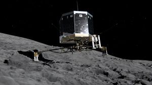 Kometlandaren Philae. Animering av hur Philae landar på kometen 67P, Churyunov-Gerasimenko.