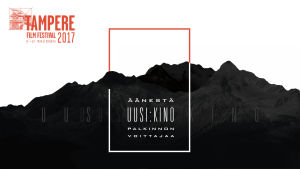 Graafinen kuva, jossa mustat vuoret ja teksti äänestä Uusi Kino -palkinnon voittajaa.