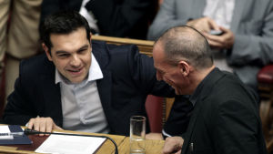 Greklands premiärminister Alexis Tsipras och finansminister Yanis Varoufakis. Greklands premiärminister Alexis Tsipras och finansminister Yanis Varoufakis.