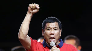 Rodrigo Duterte. Presidentkandidaten Rodrigo Duterte talar till anhängare i Manila 7.5.2016