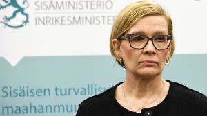 Inrikesminister Paula Risikko höll presskonferens efter terrorattentatet Stockholm den 7 april 2017.