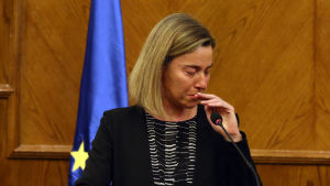 EU:s utrikespolitiska chef Federica Mogherini på en presskonferens då hon fått nyheten om terrordåden i Bryssel. EU:s utrikespolitiska representant Federica Mogherini på en presskonferens då hon fått nyheten om terrordåden i Bryssel.