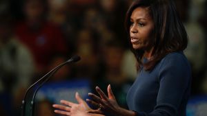 Michelle Obama talade vid Hillary Clintons kampanjevenemang i New Hampshire den 13 oktober 2016. Michelle Obama i New Hampshire den 13 oktober 2016.
