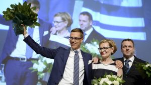 Stubb efter att ha vunnit ordförandevalet vid Samlingspartiets partikongress i Lahtis 2014.