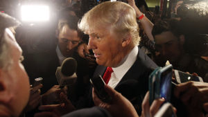 USA:s president Donald Trump. Donald Trump intervjuas efter en tv-debatt i augusti 2015.