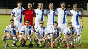 Finlands herrlandslag i fotboll den 13 januari 2016 i matchen mot Island.