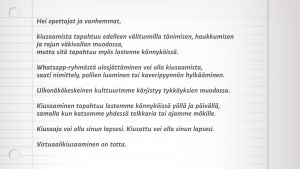 Kirje opettajille ja vanhemmille