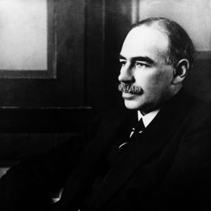 John Maynard Keynes. Svartvitt foto på mustaschprydd man.