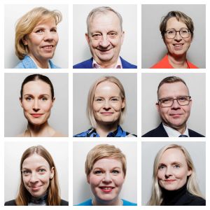 Anna-Maja Henriksson, Harry Harkimo,  Sari Essayah, Sanna Marin, Riikka Purra, Petteri Orpo, Li Andersson, Annika Saarikko ja Maria Ohisalo.