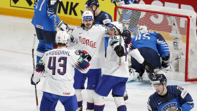 Norge firar mål i ishockey-VM.