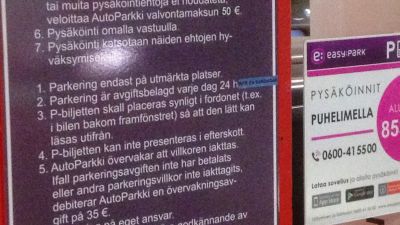 parkeringsskylt i Citymarket i Borgå