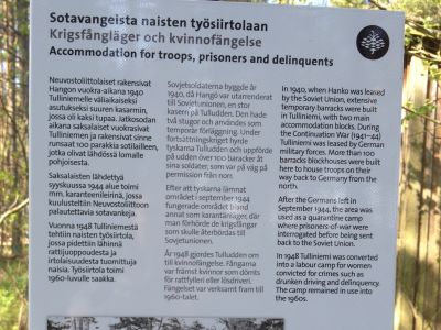 Skylt om fånglägren på Tulludden i Hangö