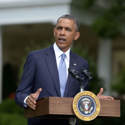 Barack Obama höll presskonferens vid Vita Huset 21 juli 2014.
