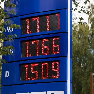Polttoaineen hinnat huoltoaseman kyltissä. 