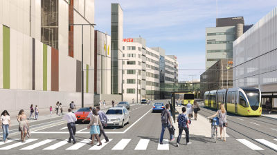 Skiss över framtidens spårvägar i Åbo