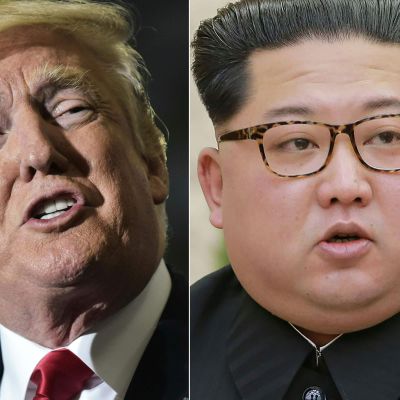 USA:s president Donald Trump och Nordkoreas ledare Kim Jong-Un i en kombinationsbild från den 10 maj. 