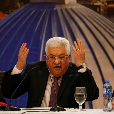 Palestnierna president Mahmud Abbas håller tal i Ramallah på Västbanken