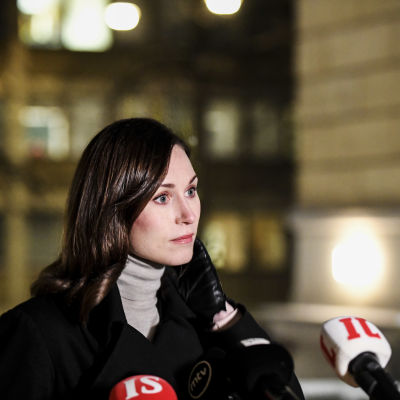 Sanna Marin puhui medialle Säätytalolla 18. tammikuuta.