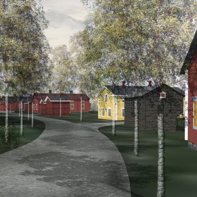 Arkitektbyrån Ark LKL har framställt några konceptbilder på traditionsbyn i Tallmo, Sibbo.