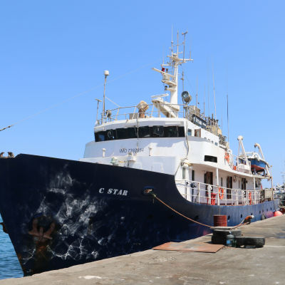Fartyget C-star vid hamnen Famagusta på Nordcypern den 27 juli 2017.