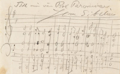 Jean Sibelius tonhälsning till Oscar Parviainen, odaterad. Nationalbiblioteket.