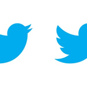 Twitterlogo, två blåa fåglar.