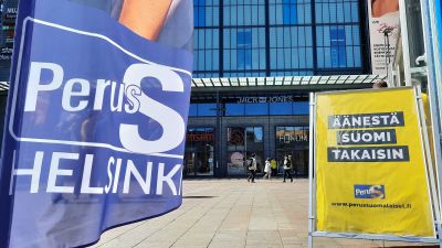 Sannfinländarnas valreklam i Kampen i Helsingfors.