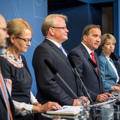 Löfvens presskonferens om regeringens ombildning 27.7.2017.