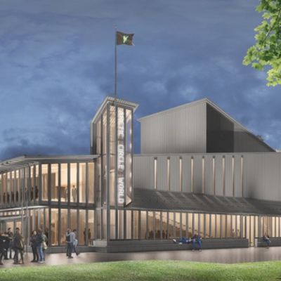 Havainnekuva teatterirakennuksesta.