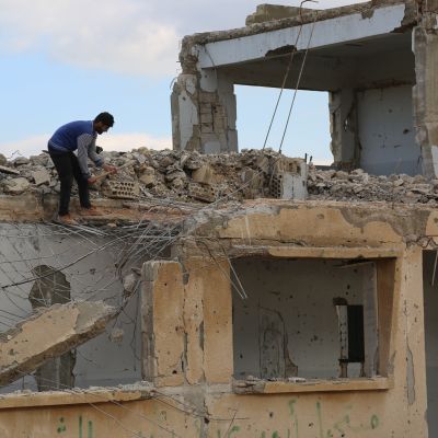 Förstörelse i Hama, Syrien.